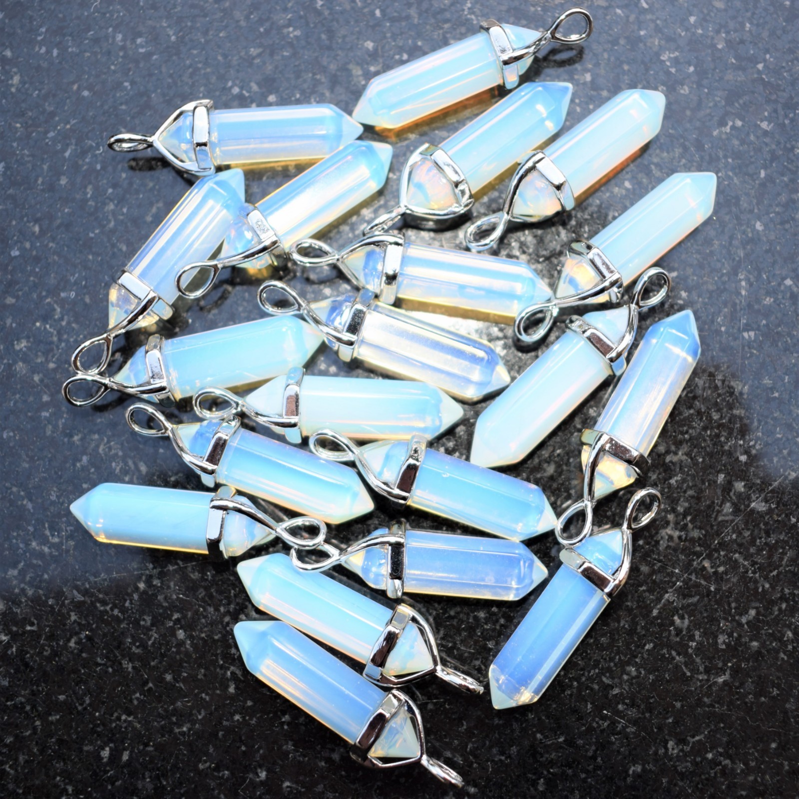 Faceted Radiant Opalite Crystal Pendant + 20″ Stainless Steel Chain & Charger