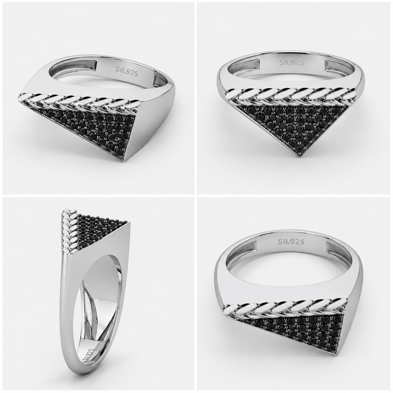 925 Sterling Silver Black Onyx Ring Platinum Finish Free Engraving Gift