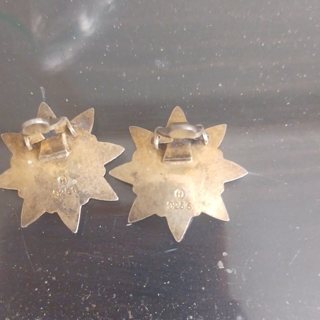 Vintage Sterling Silver 925 S Blue Enamel Daisy Flower Clip Earrings Hallmarked