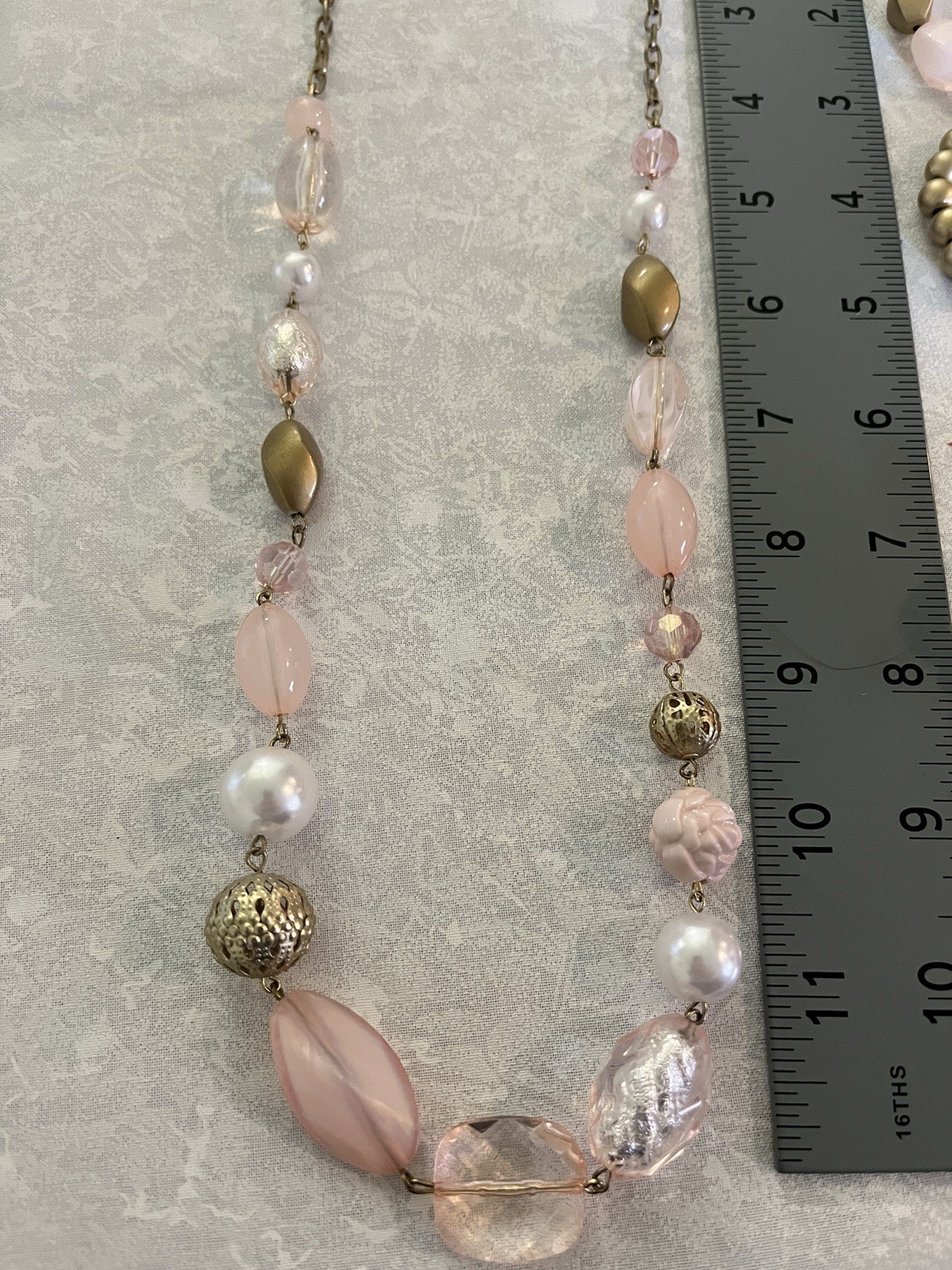 Pink And Gold Necklace And Bracelet Set Great Used Condition