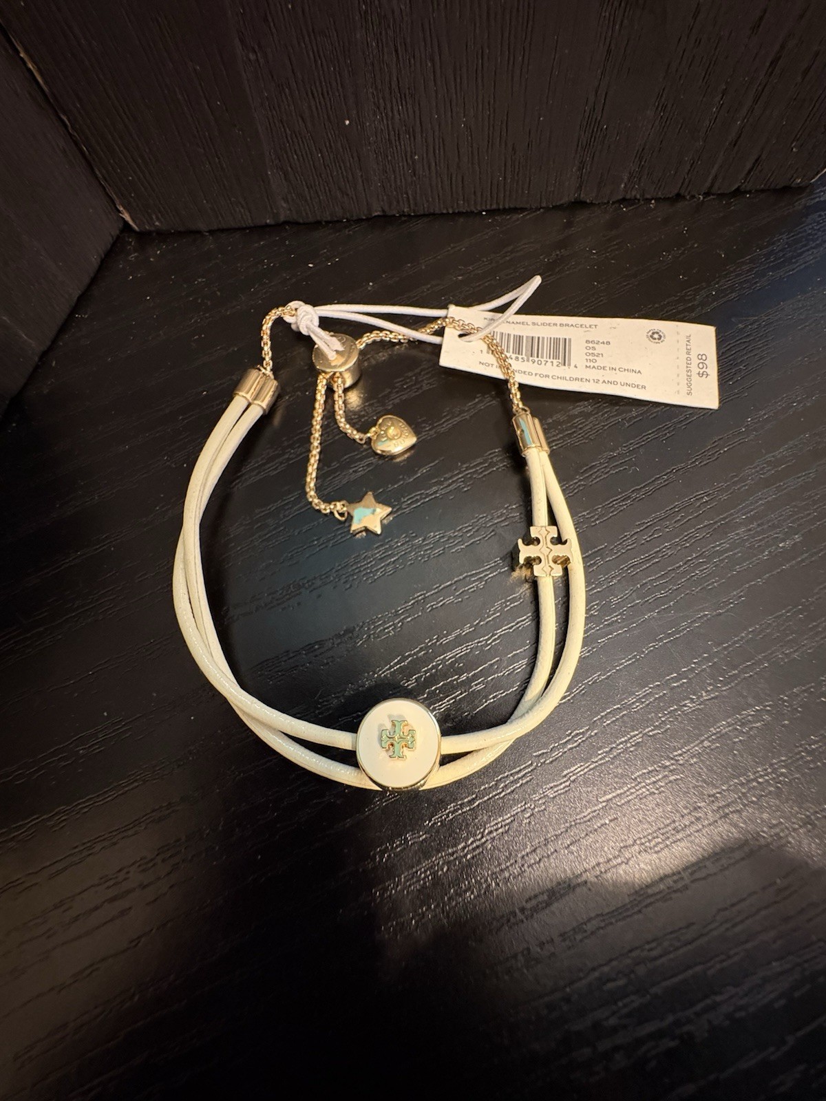 Tory Burch Kira enamel slider bracelet new nwt cream gold adjustable length