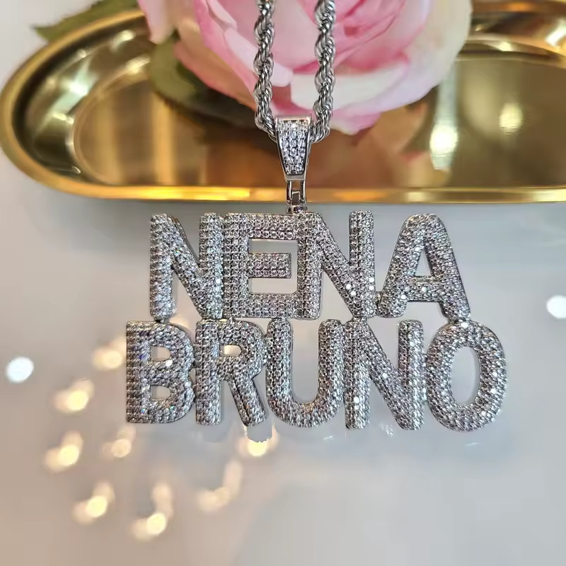 Custom Name Cubic Zirconia Bubble Letters Necklace Jewelry Pendant Men Women