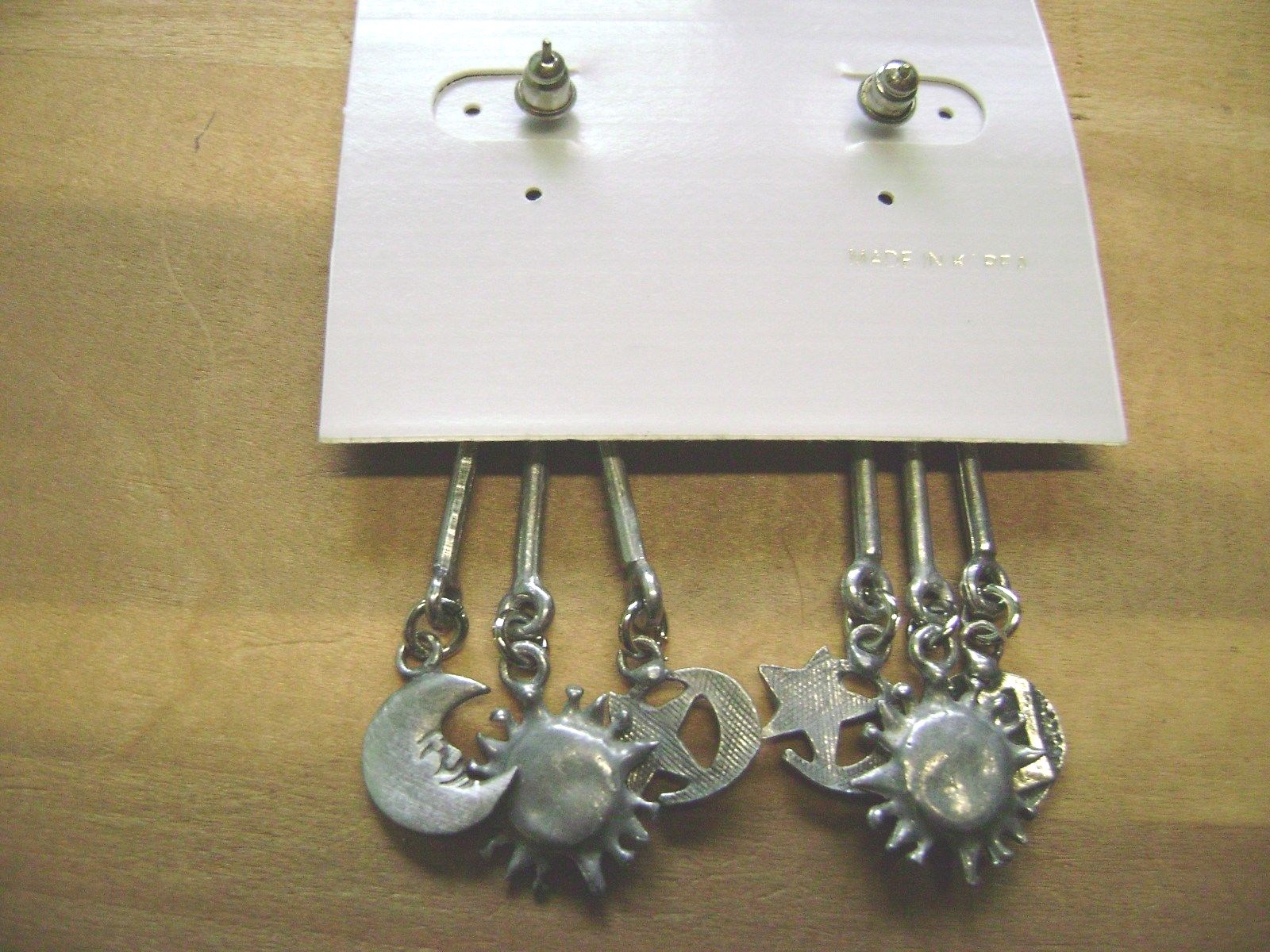 NWT- PEWTER HIPPIE/HOBO DANGLEY STAR, CRESCENT MOON,SUN PIERCED EARRINGS