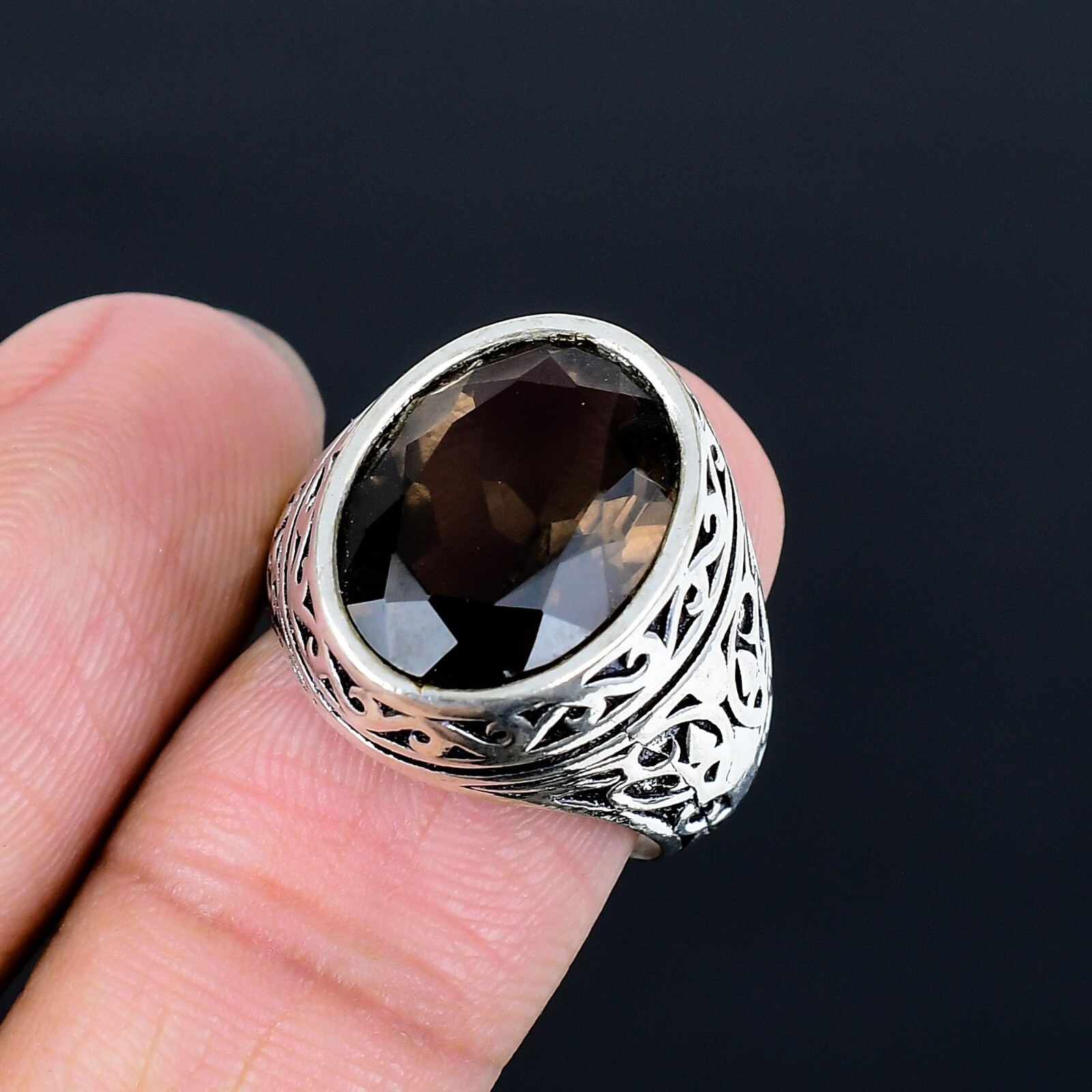 Smoky Quartz Gemstone Ottoman Arabic Style Ring All Size Available LG-1121