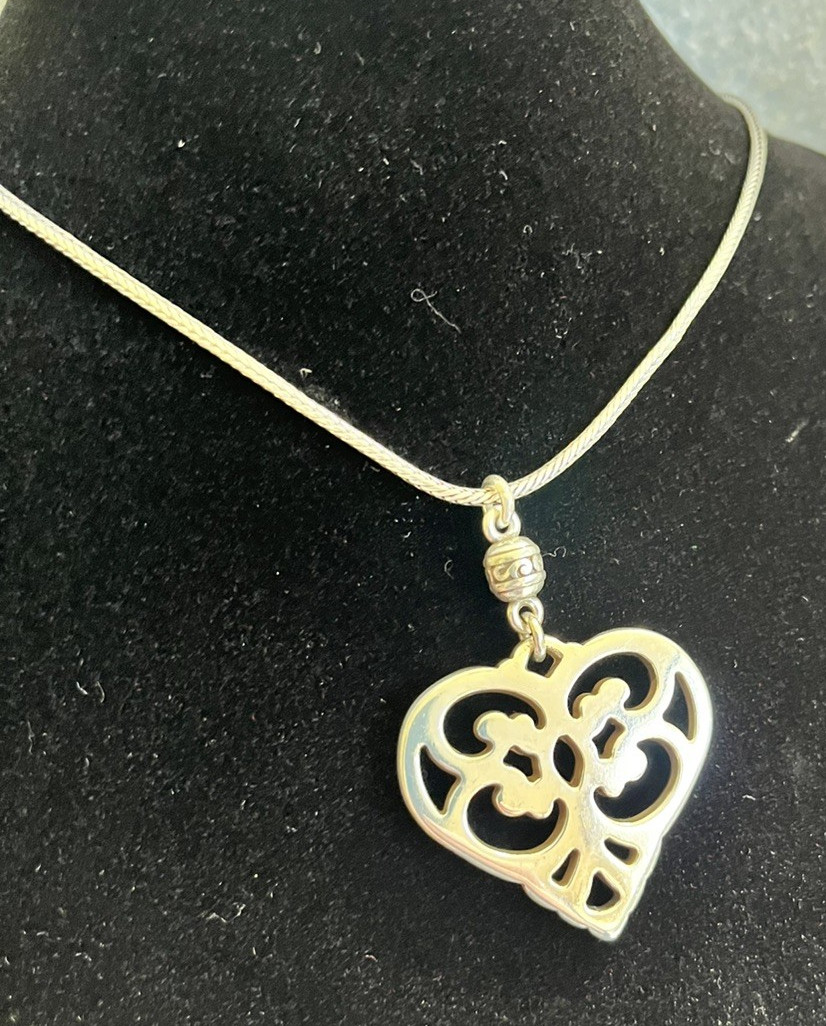 Brighton Openwork Heart Pendant Necklace Geneva Collection Silver Tone 18″