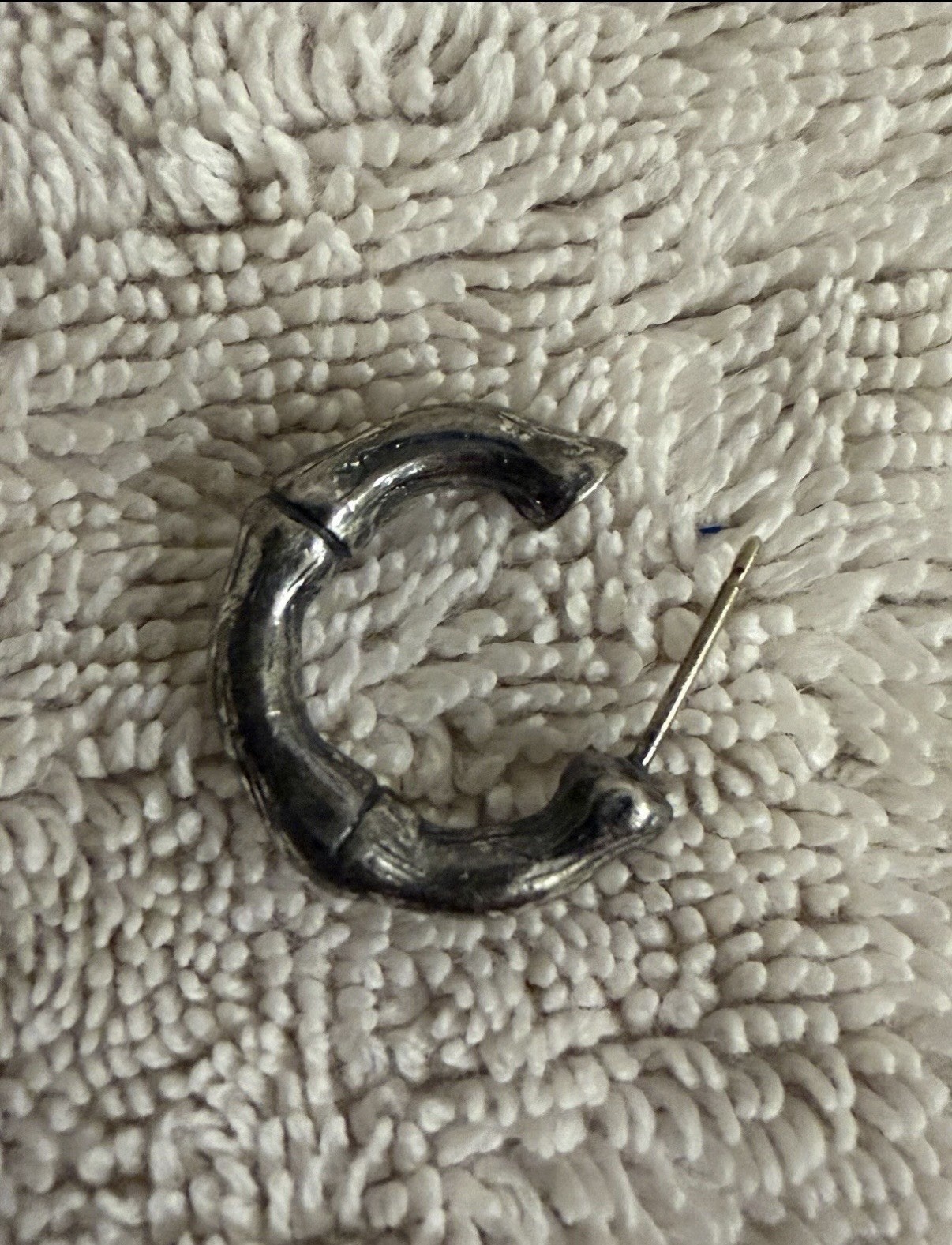Silver Tone Bamboo Style Hoop Earrings Textured Small Vintage Look Good Cond
