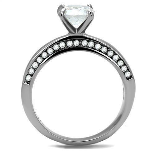 TK2864 – High polished (no plating) Stainless Steel Ring with AAA Grade CZ in