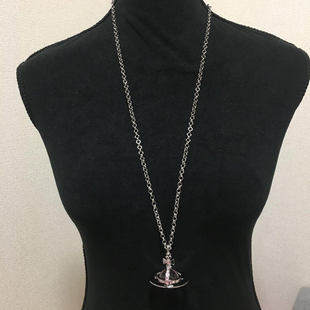 Vivienne Westwood Small Orb Necklace Silver Pink IN BOX Set Chain 80cm Top 4.5cm