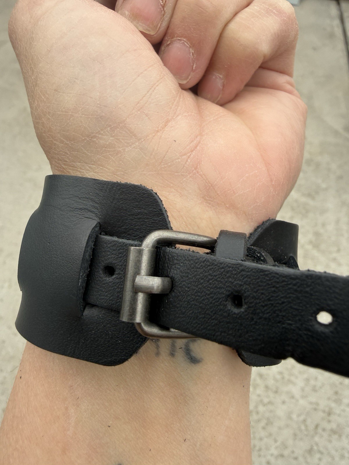 Black vegan Leather Wide Cuff Bracelet w/ Buckle Closure, Adjustable labradorite