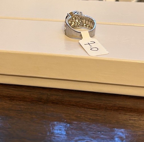 Size 7 Silver Tone Round CZ Diamond Ring No Mark