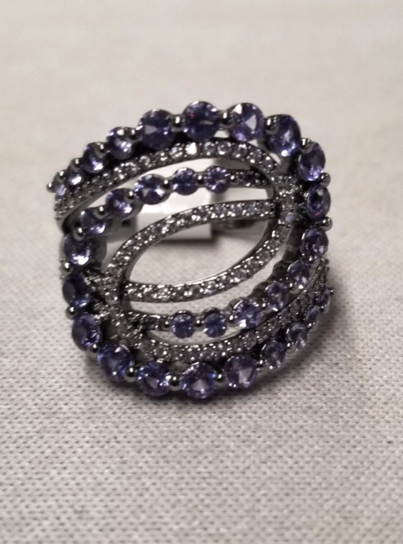 Bomb Party Swirl Purple Cubic Zirconia Hematite Plated Ring sz 8