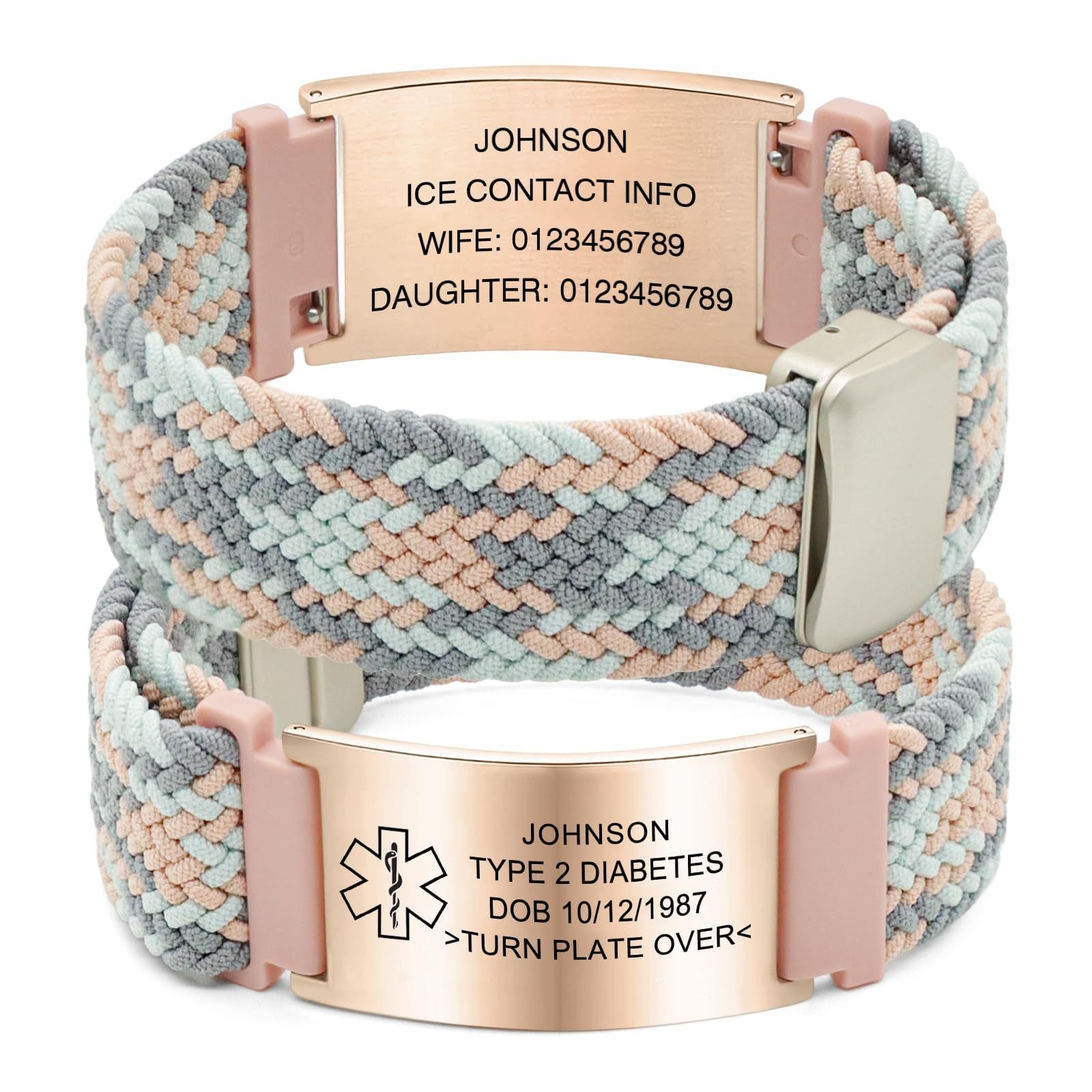 Free Engraving Personalized Medical Alert ID Bracelet Nylon Wristband Men Women
