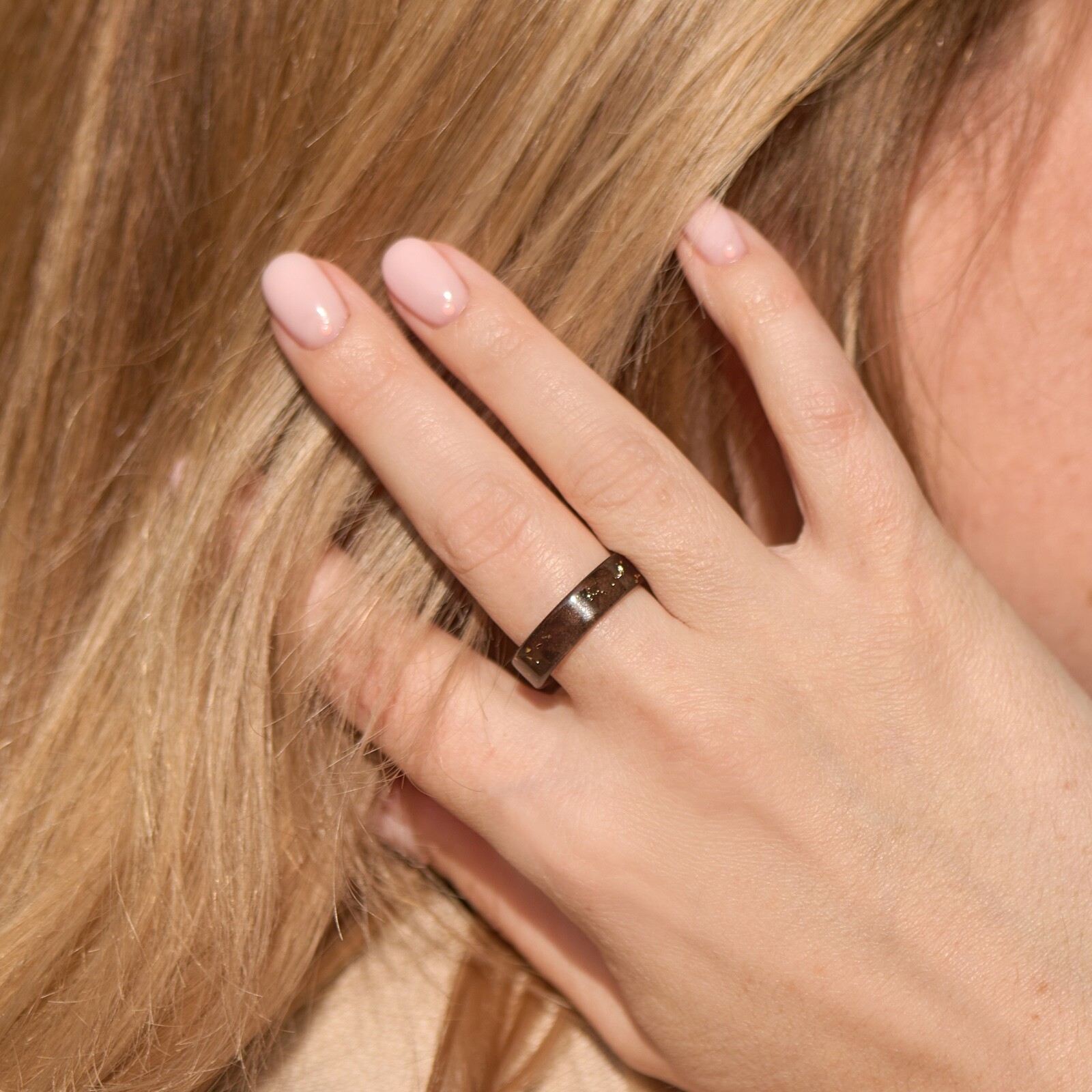 Black Resin Ring with Gold Flakes, High-Quality Handmade Band, Engagement Rings