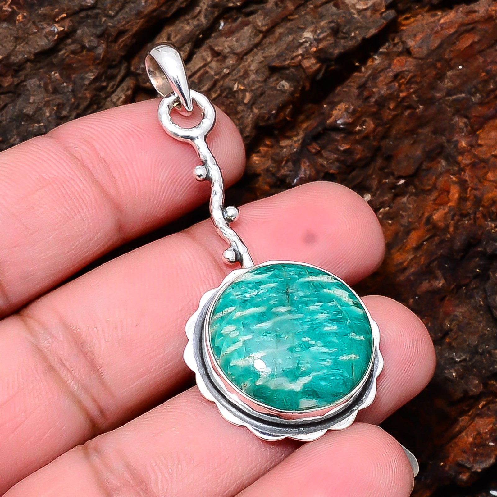 Amazonite – Colorado Mines Handmade 925 Sterling Silver Pendant 2.15″ P39