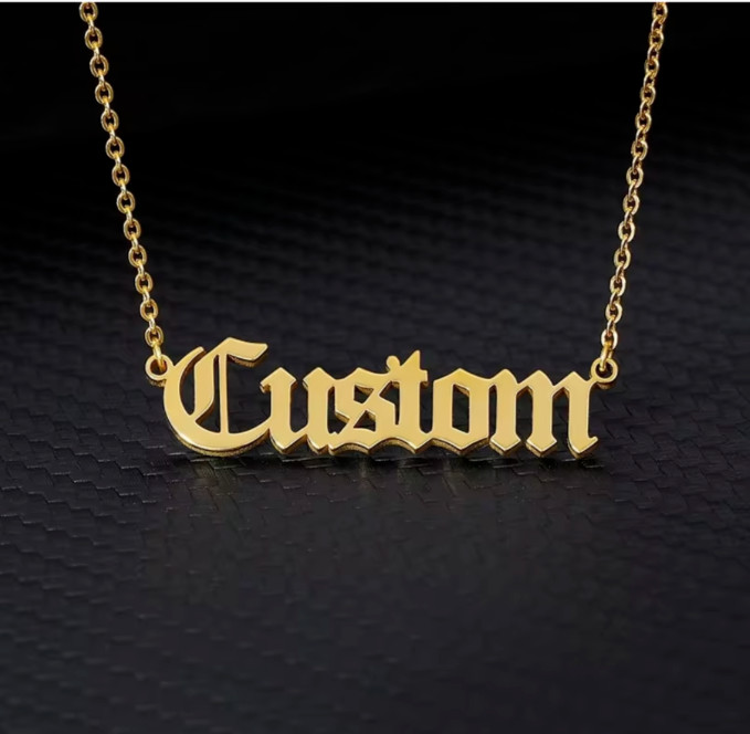 Customized Name Necklace Pendant Jewelry Cursive Old English Stainless Steel