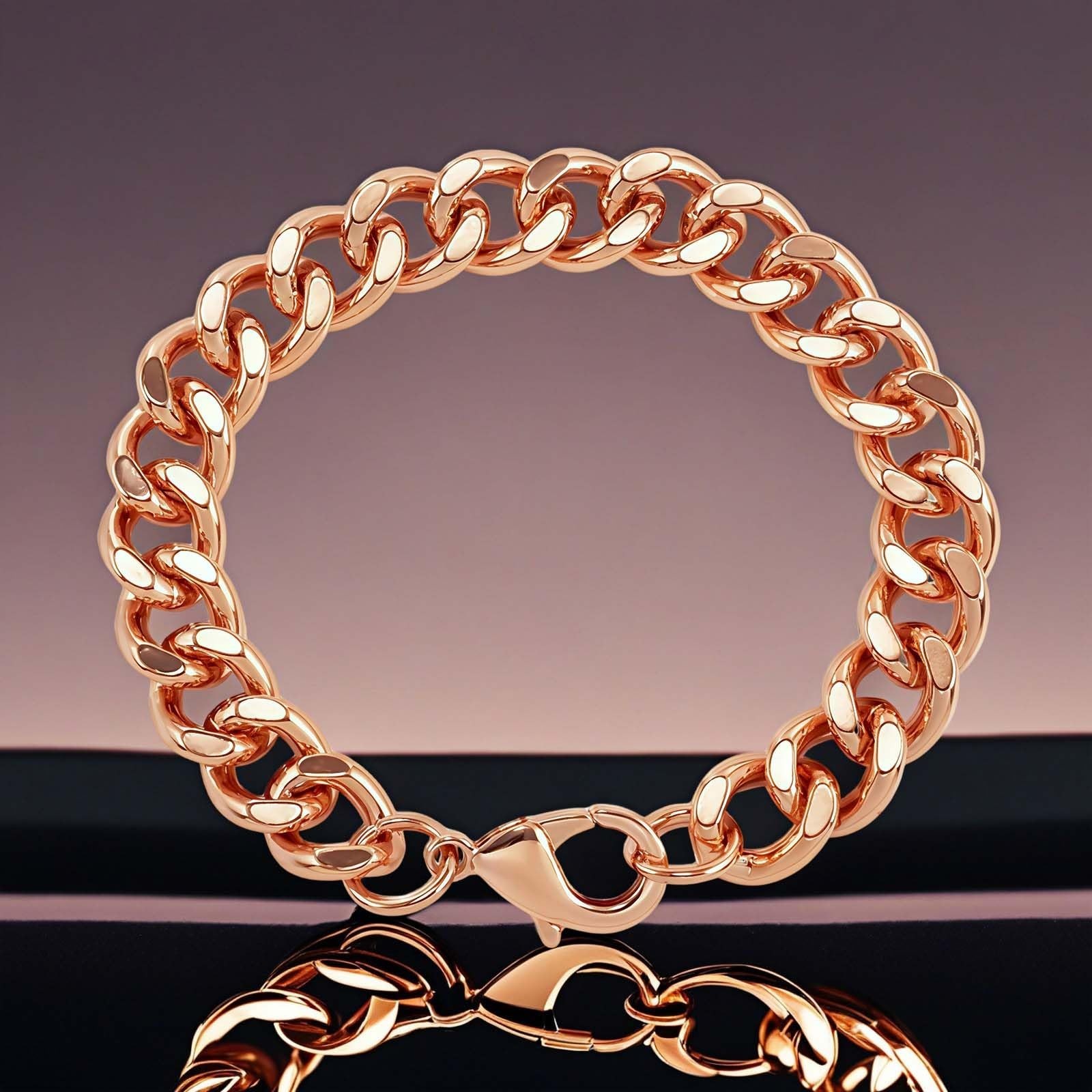 Men’s Pure Copper Chunky Bracelet – 9″ Non-Tarnish Cuban Link Wrist Chain Gift