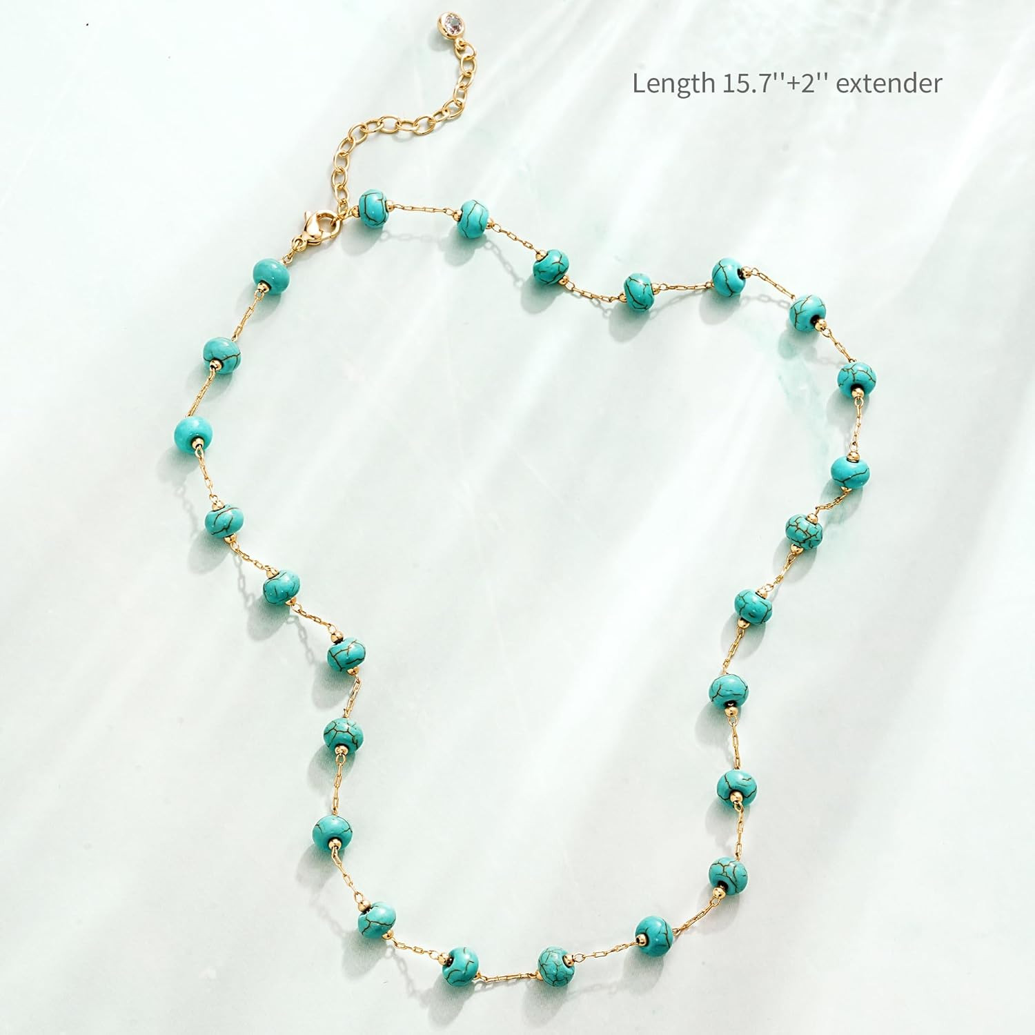 Created Turquoise Necklace for Women 14K Gold Plated Beaded Heart Choker Boho Ne