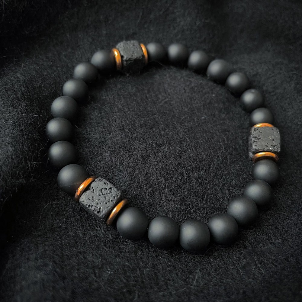 Mens Premium Matte Black Onyx with Lava Beads Grounding Protection Bracelet NEW