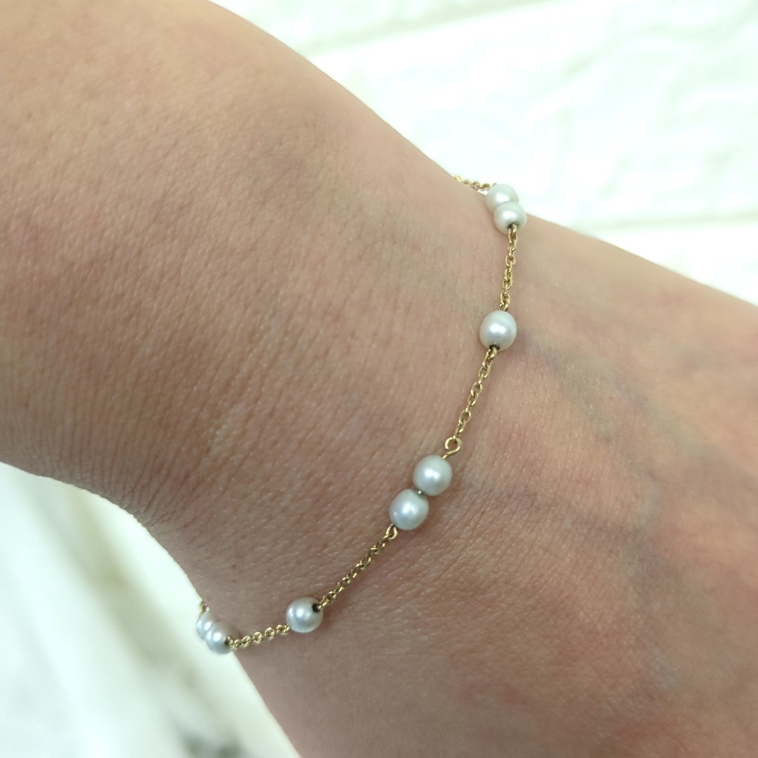 TASAKI Japanese Pearl 3.9mm K18 Yellow Gold Bracelet Approx. 2g Light Grey