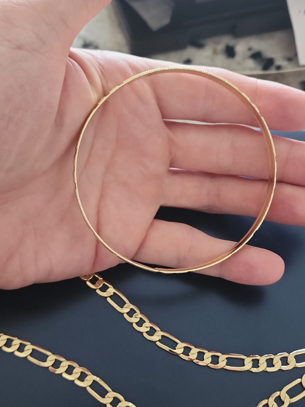 Lot Of 5 Gold Filled Jewelry Bangle Bracelet Figaro Cuban