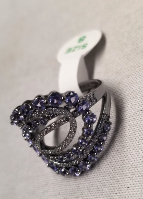 Bomb Party Swirl Purple Cubic Zirconia Hematite Plated Ring sz 8