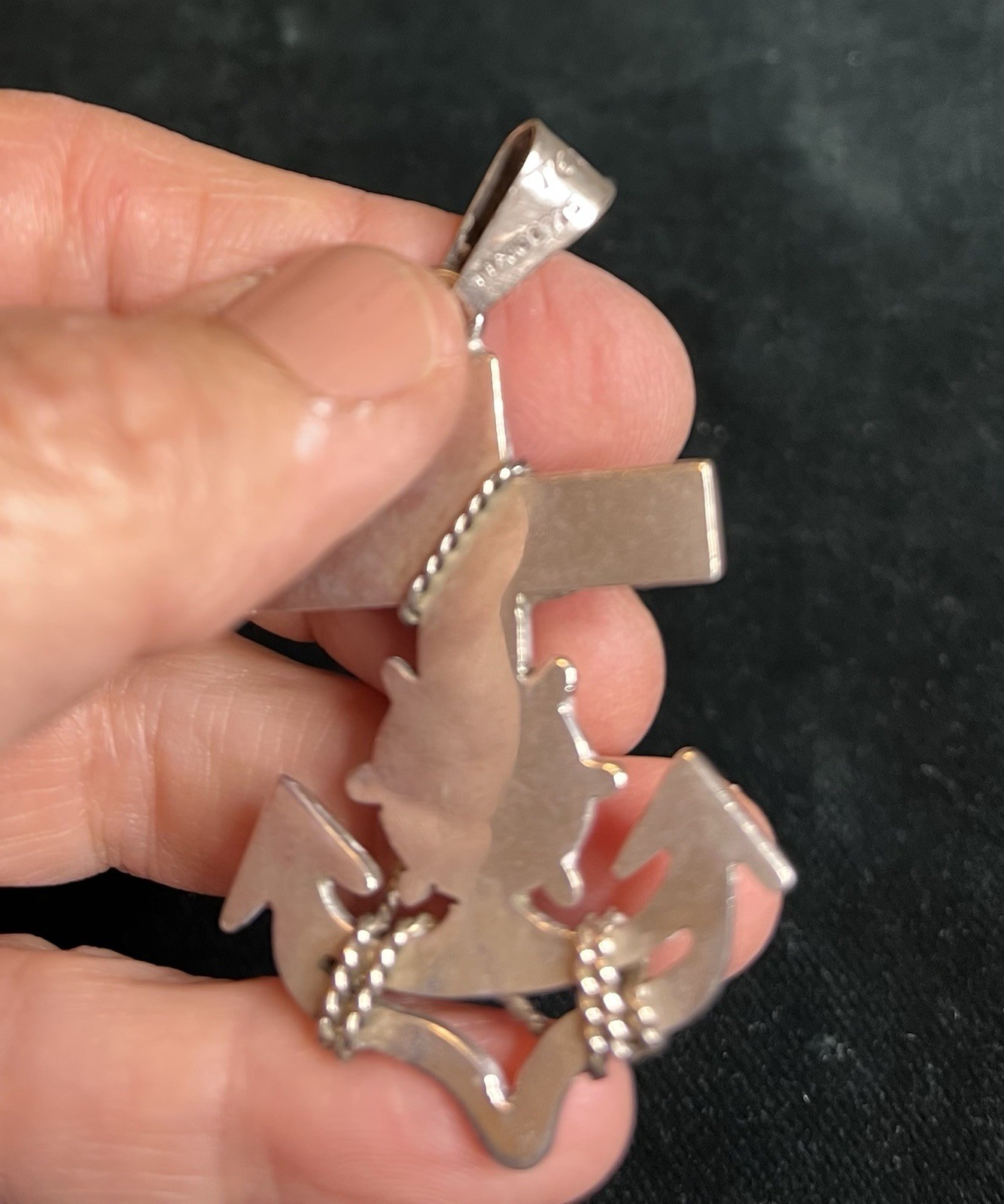 Sterling Silver Mariner’s Anchor Crucifix Cross Pendant 2 1/2” Made In Mexico