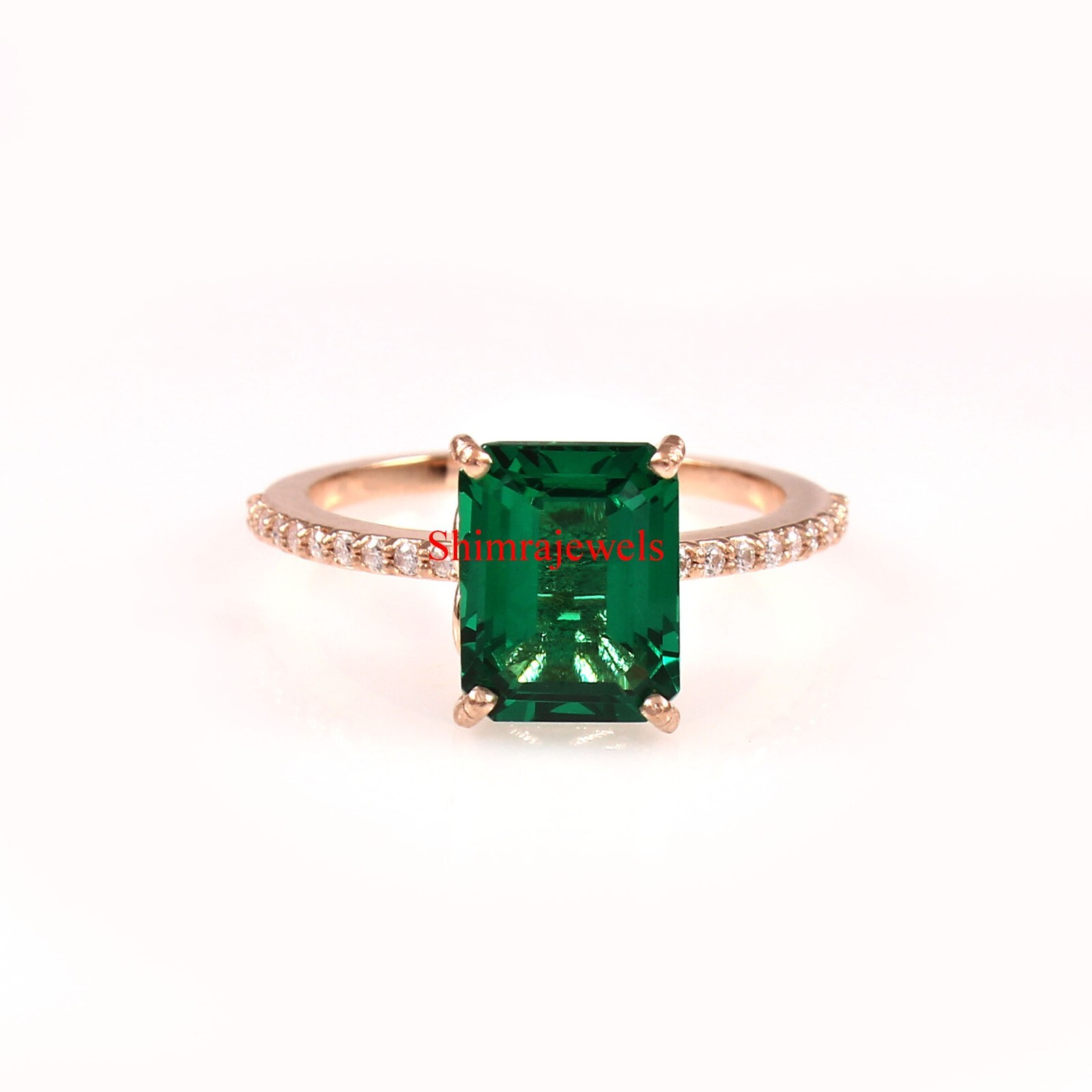 Lab Grown Emerald Gemstone With 18k Rose Gold Plated Silver Women’s Ring #1044