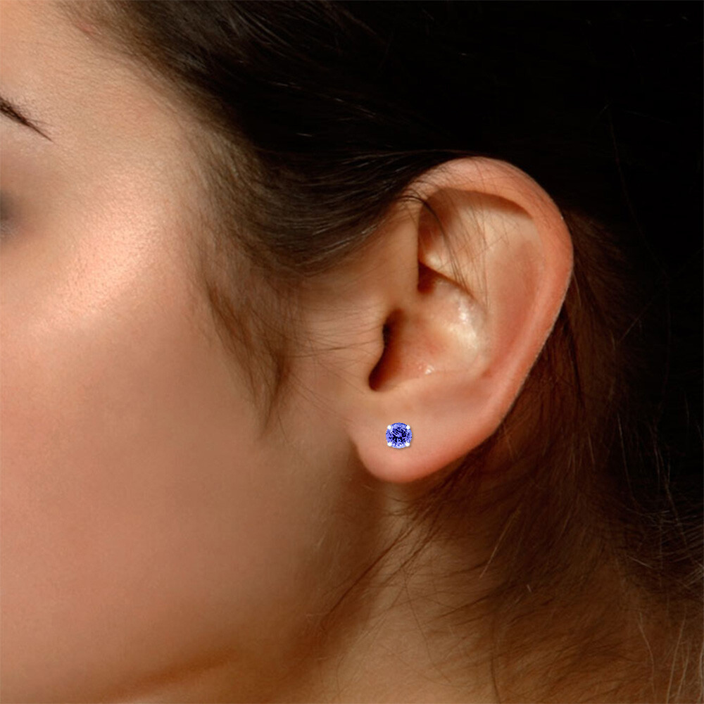 1.00 Ct 5mm Round Cut Tanzanite Stud Earrings In Solid 925 Sterling Sliver