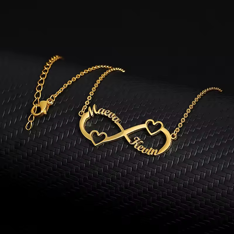 Custom Double Name Infinity Heart Necklace Pendant Jewelry Anniversary Wedding