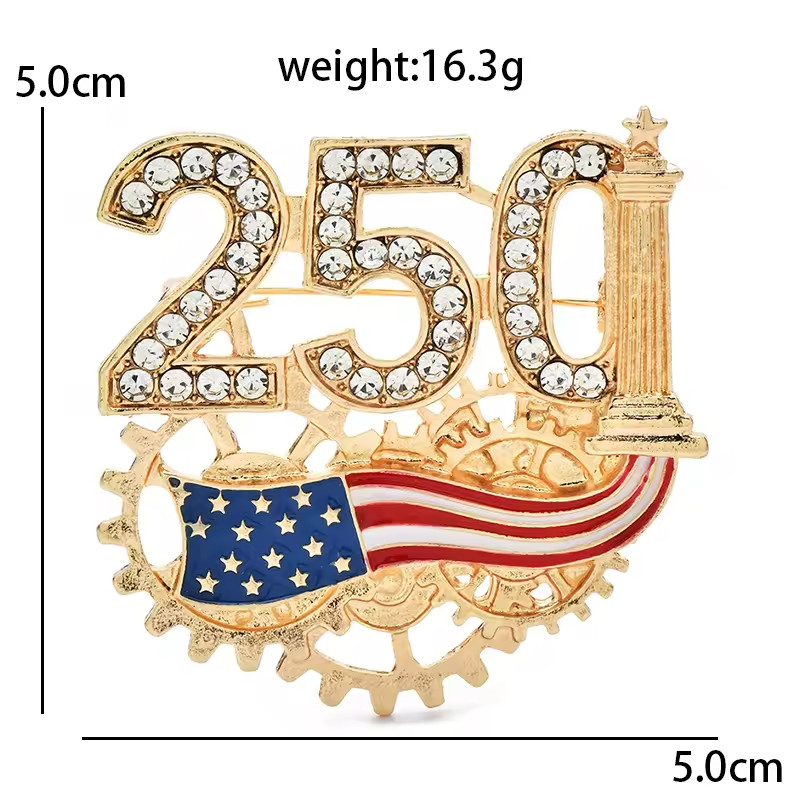 Gold Tone USA Independence Day American Flag Brooch Pin Rhinestone Enamel Gift