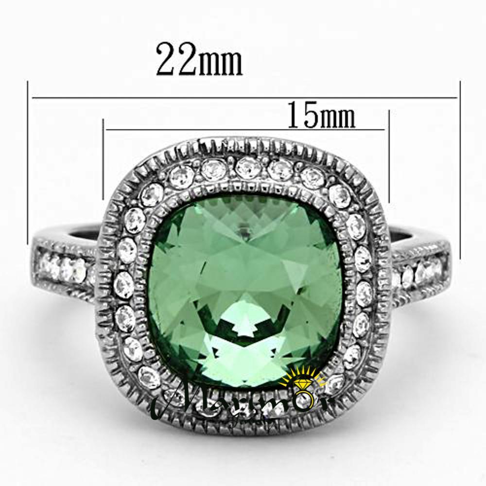 4 Ct Emerald Color Cushion Cut Stainless Steel Halo Engagement Ring Size 5-10