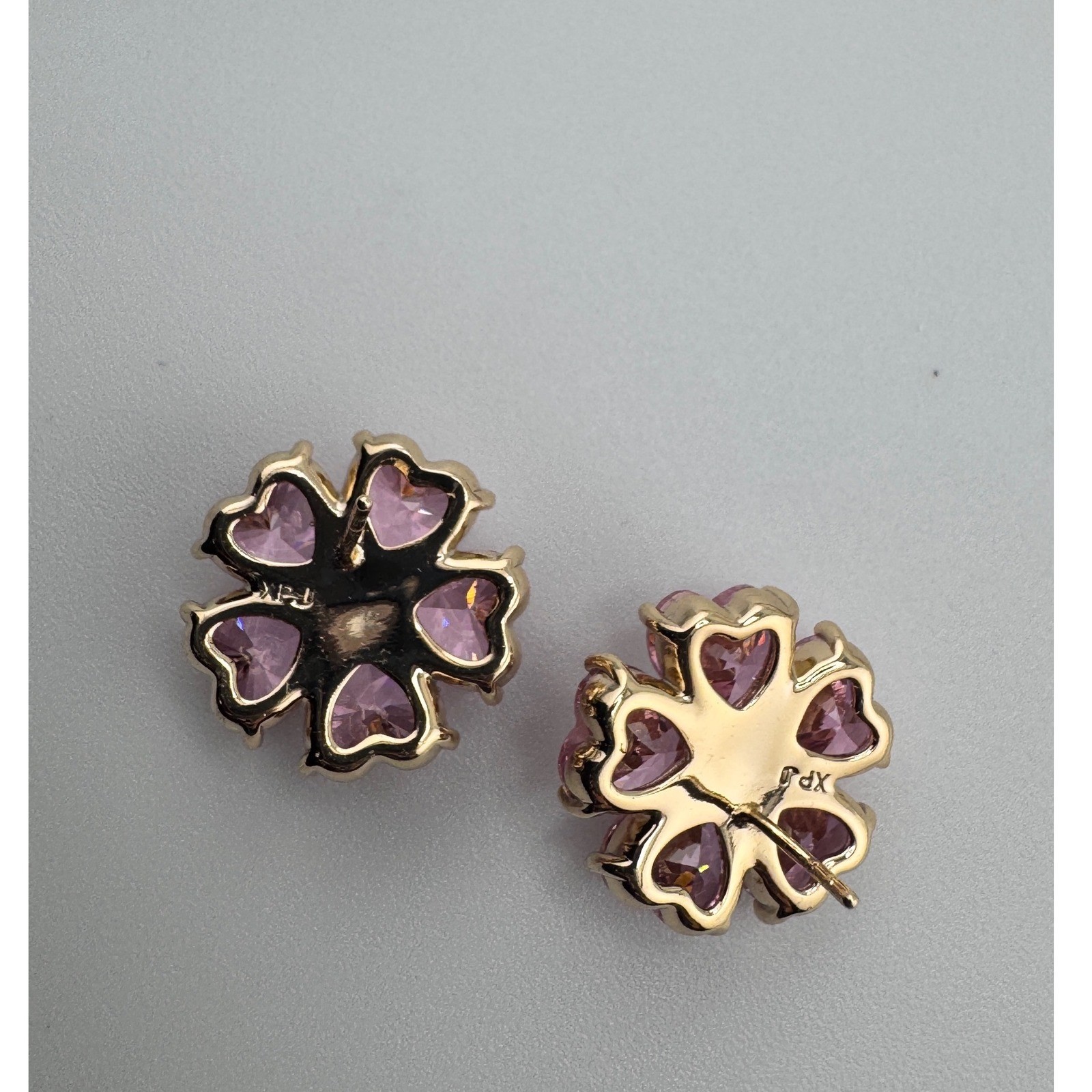 Pink Heart Petal Flower Stud Earrings 14K Gold Plated Cubic Zirconia Blossom