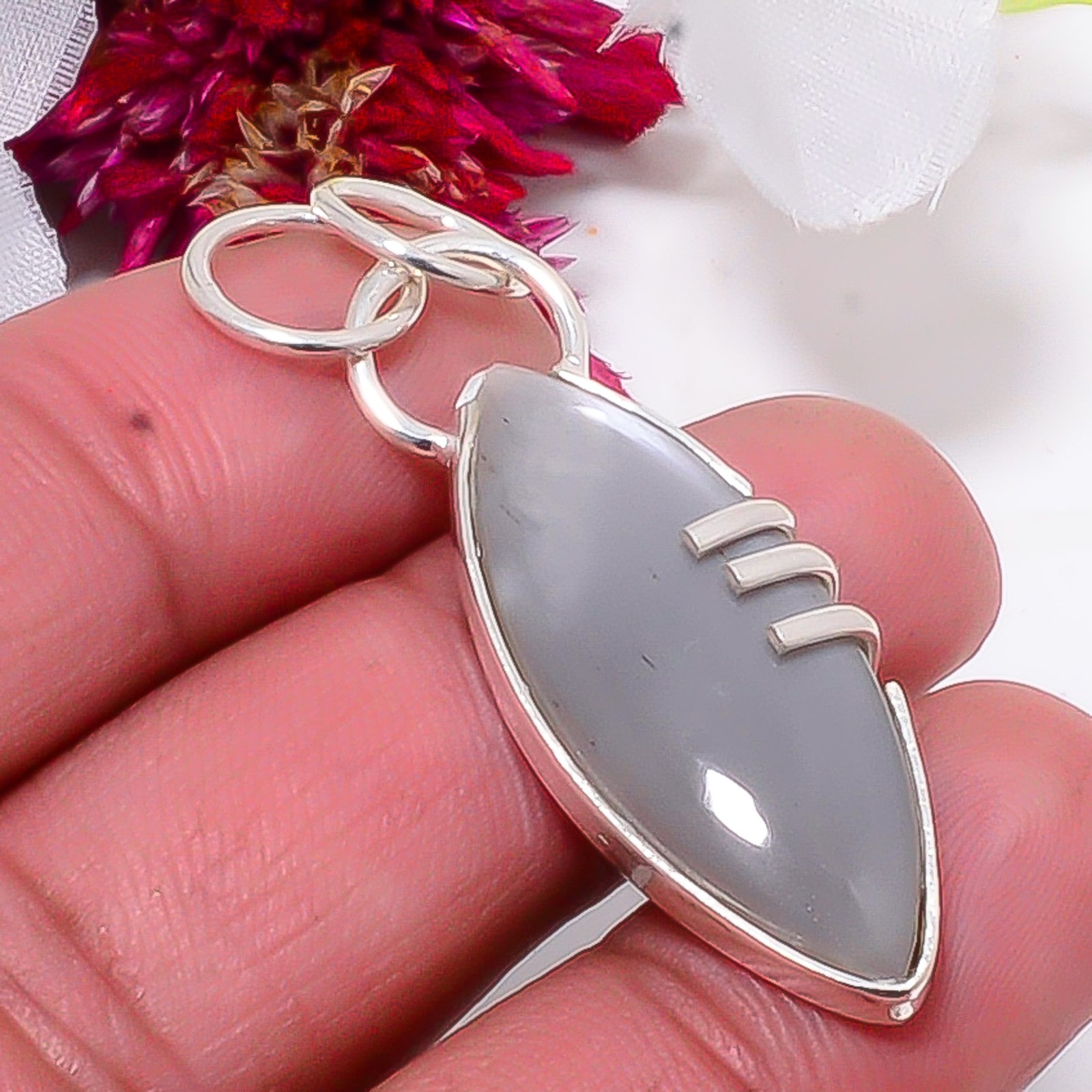 Gray Moonstone – Sri Lanka 925 Sterling Silver Handmade Pendant 1.64″ sku44