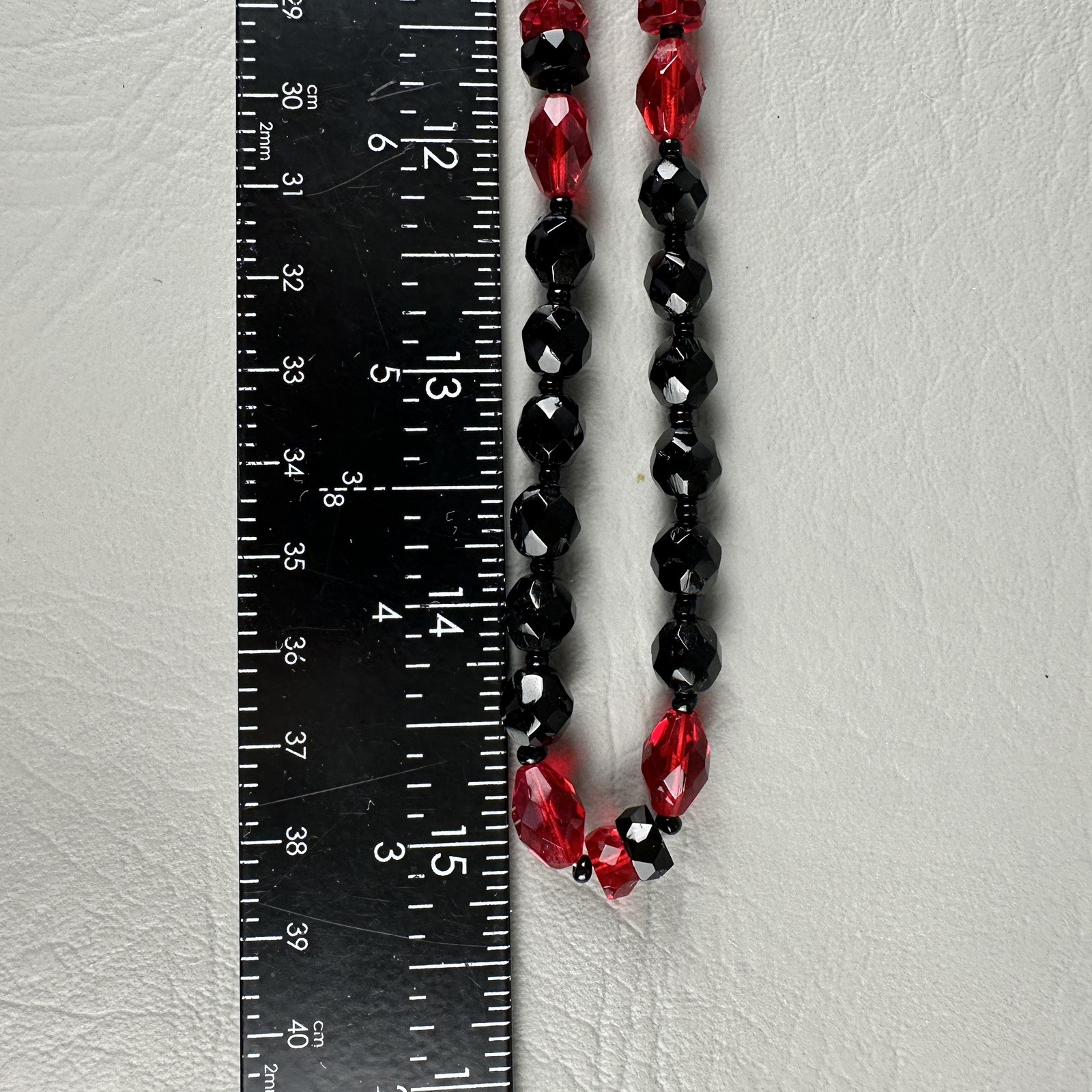 Vintage Bead Necklace Black Red Art Deco Style Long Acrylic 30″