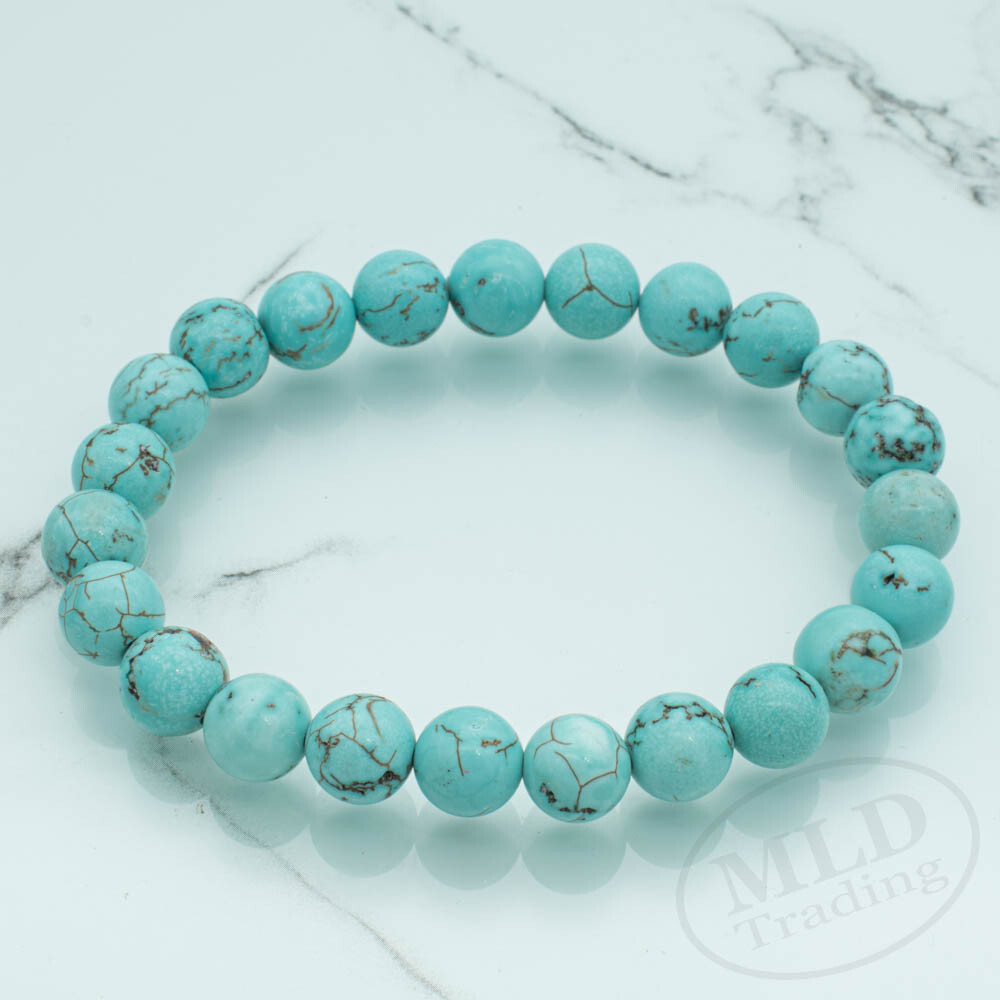 Natural Blue Turquoise Stretch Bracelet 7″ – 4mm/6mm/8mm/10mm/12mm Bead Options