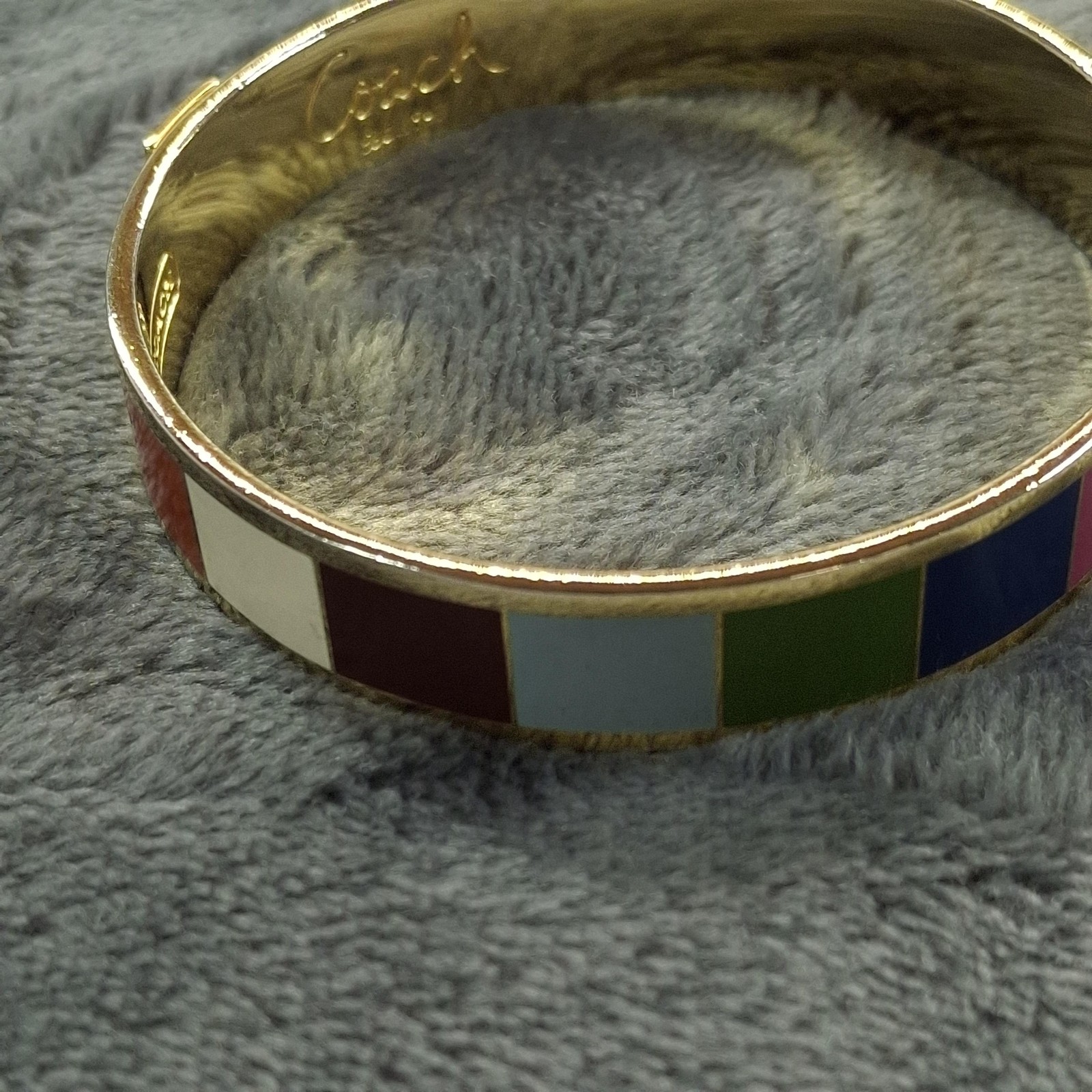 Coach Enamel Bangle Bracelet Gold Tone Multicolor Colorblock Slip On Signed