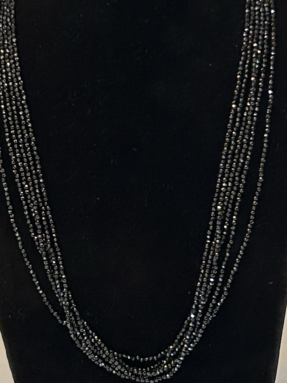 JTV Black Spinel Multi Strand Necklace Sterling Silver Magnetic Clasp NIB 18”