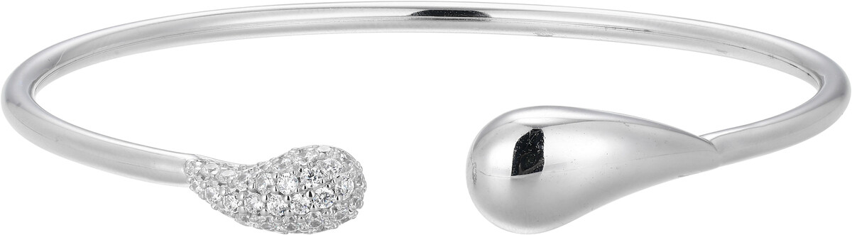 ELLE 6.75″ Sterling Silver Teardrop Design Cuff Bracelet w/ CZ Accents