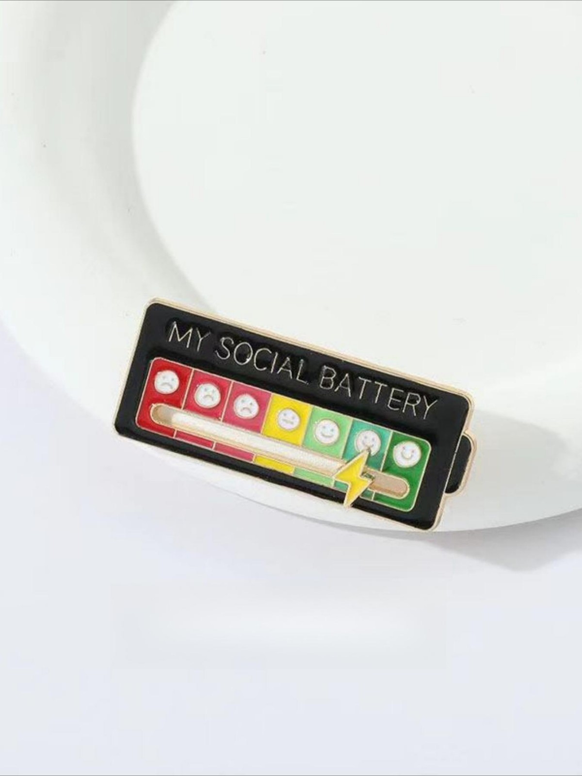 Funny Social Battery Slider Pin – 7-Mood Expression Badge, Cute Interactive Pin