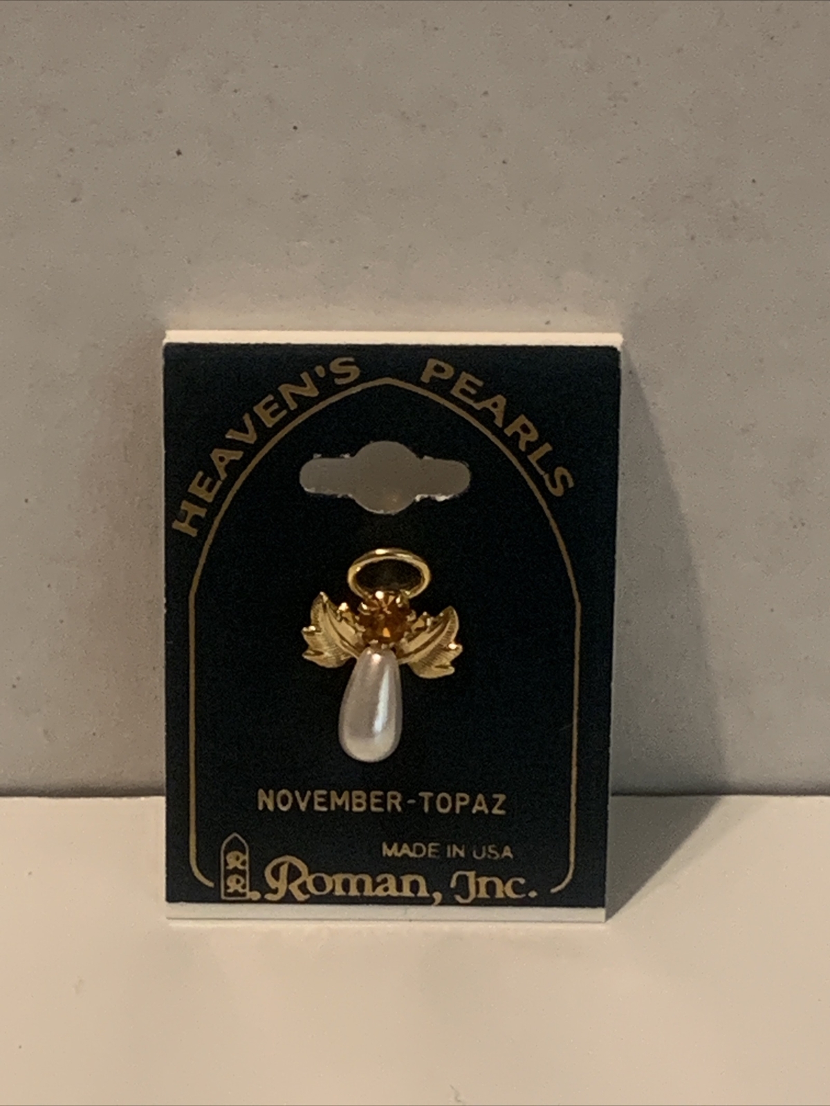 ROMAN INC Heavens Pearls Angel Pin Brooch November Topaz Birthstone USA