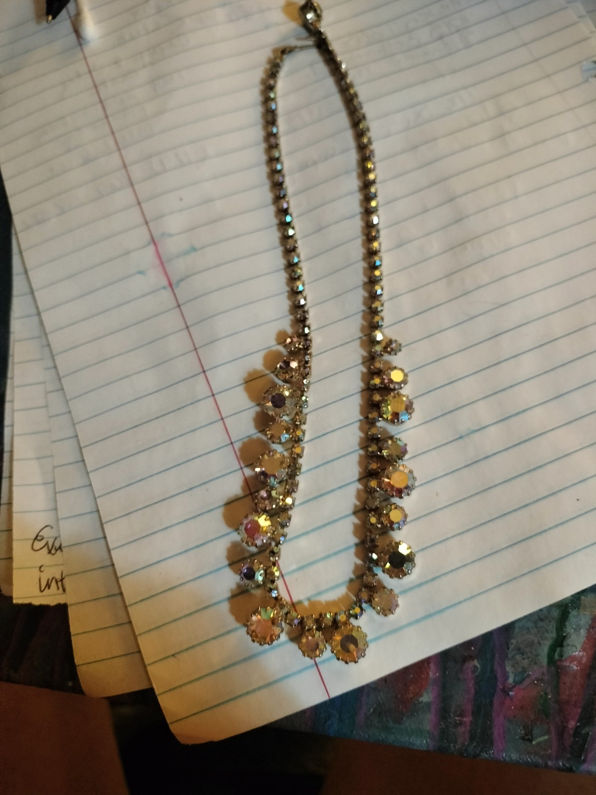 Gold Tone Aurora Borealis Round Crystal Rhinestone ,Closure Is a J Hook Clasp .