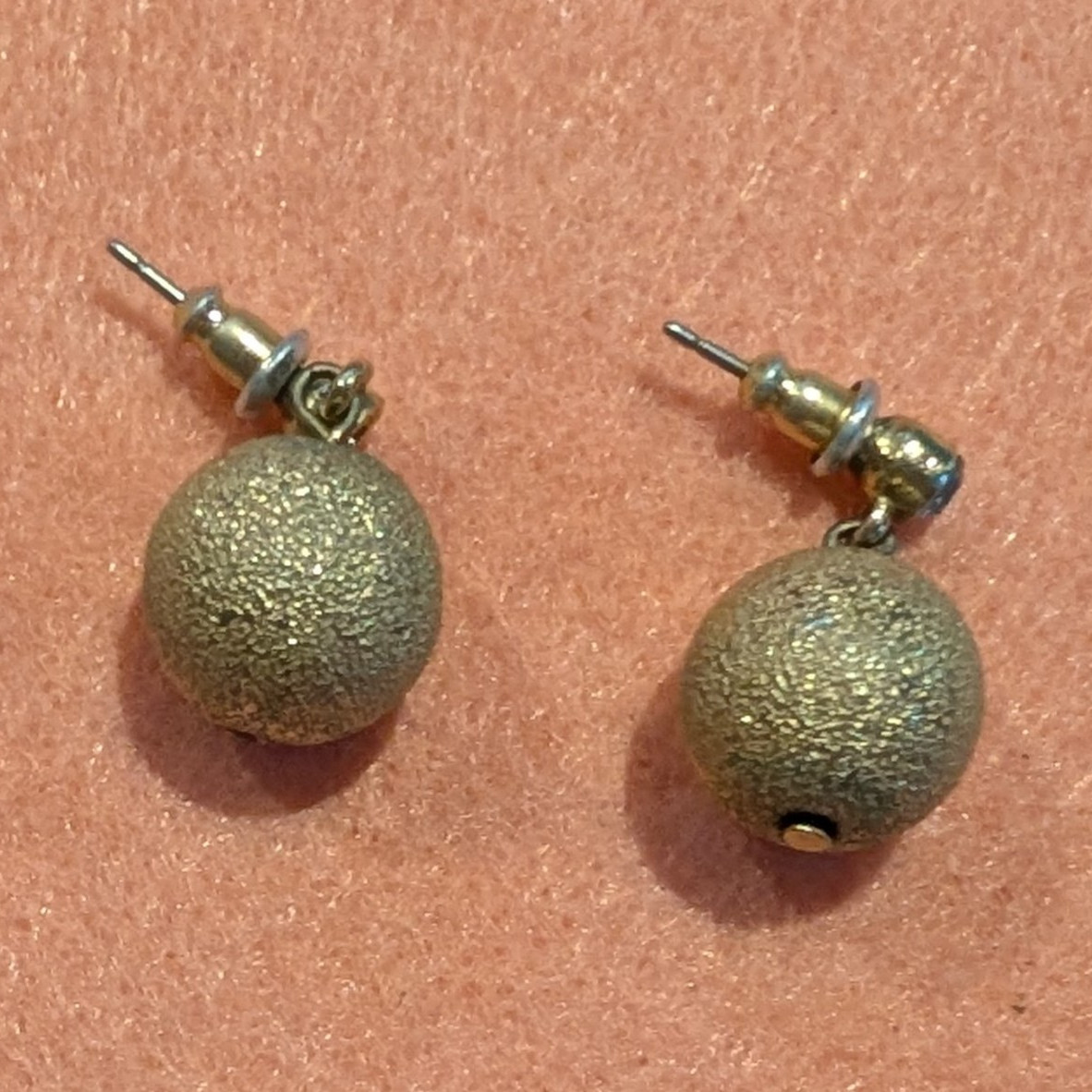 Gold Tone Textured Round Ball Drop Dangle Earrings Butterfly No Stone