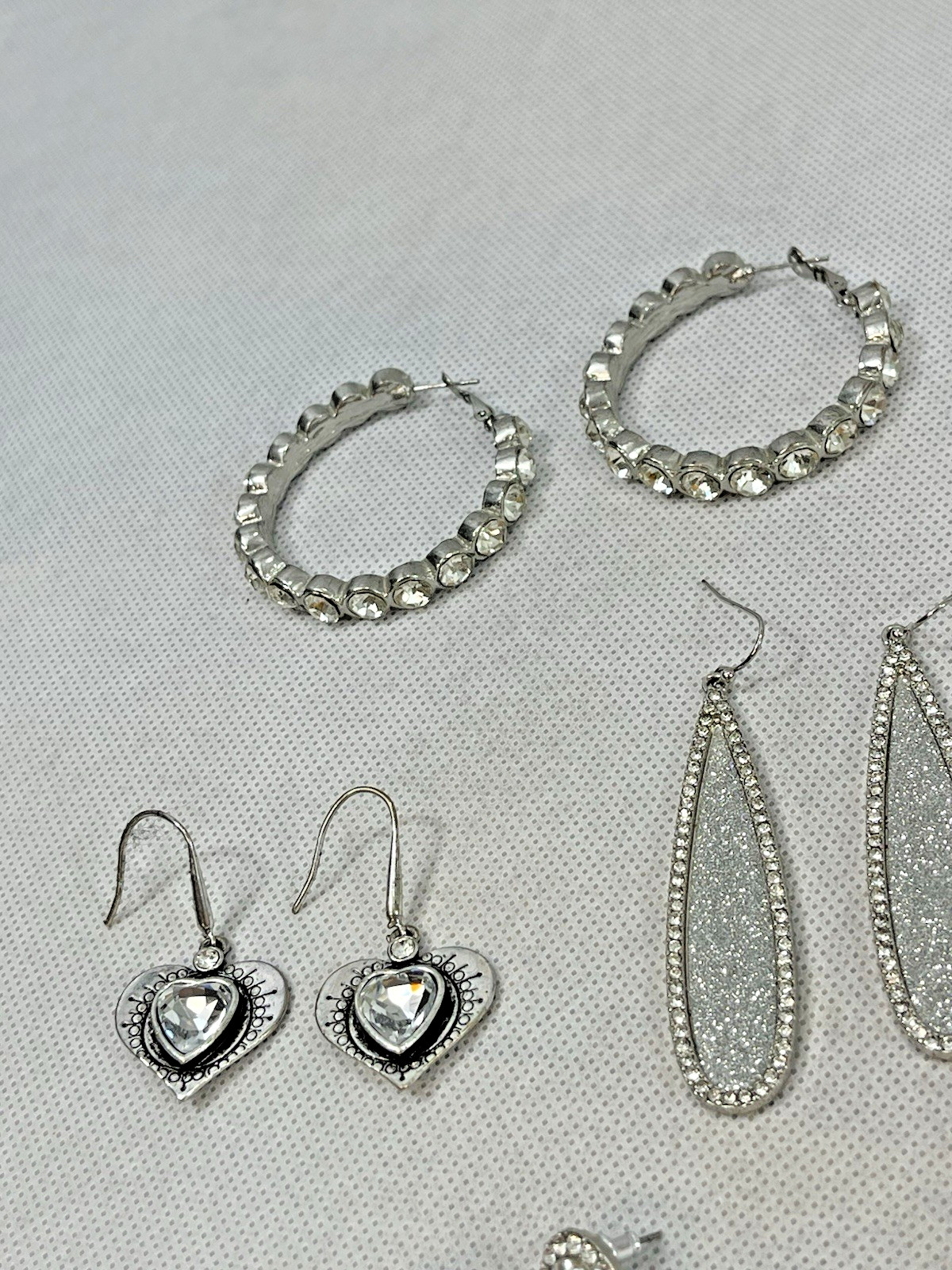 8 Pair Pierced EARRINGS LOT Faux Diamond Rhinestone Pearl Silver Tone Hoop Stud+