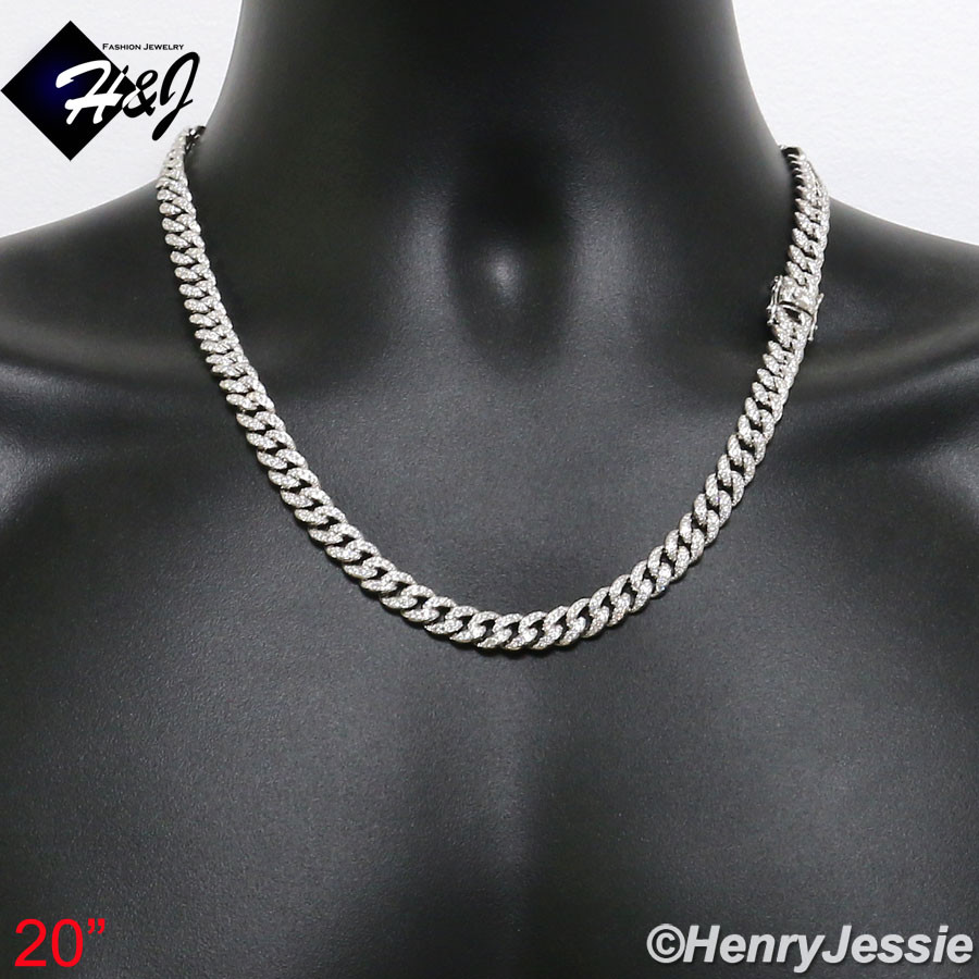18″-30″MEN 925 STERLING SILVER ICY BLING CZ 8MM MIAMI CUBAN CHAIN NECKLACE*N11