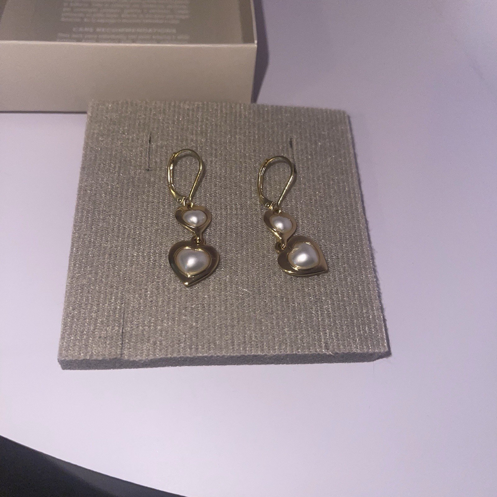 Yanbal Gold Tone Metal Dangle Drop Heart White Pearl Hook Earrings for Lobe