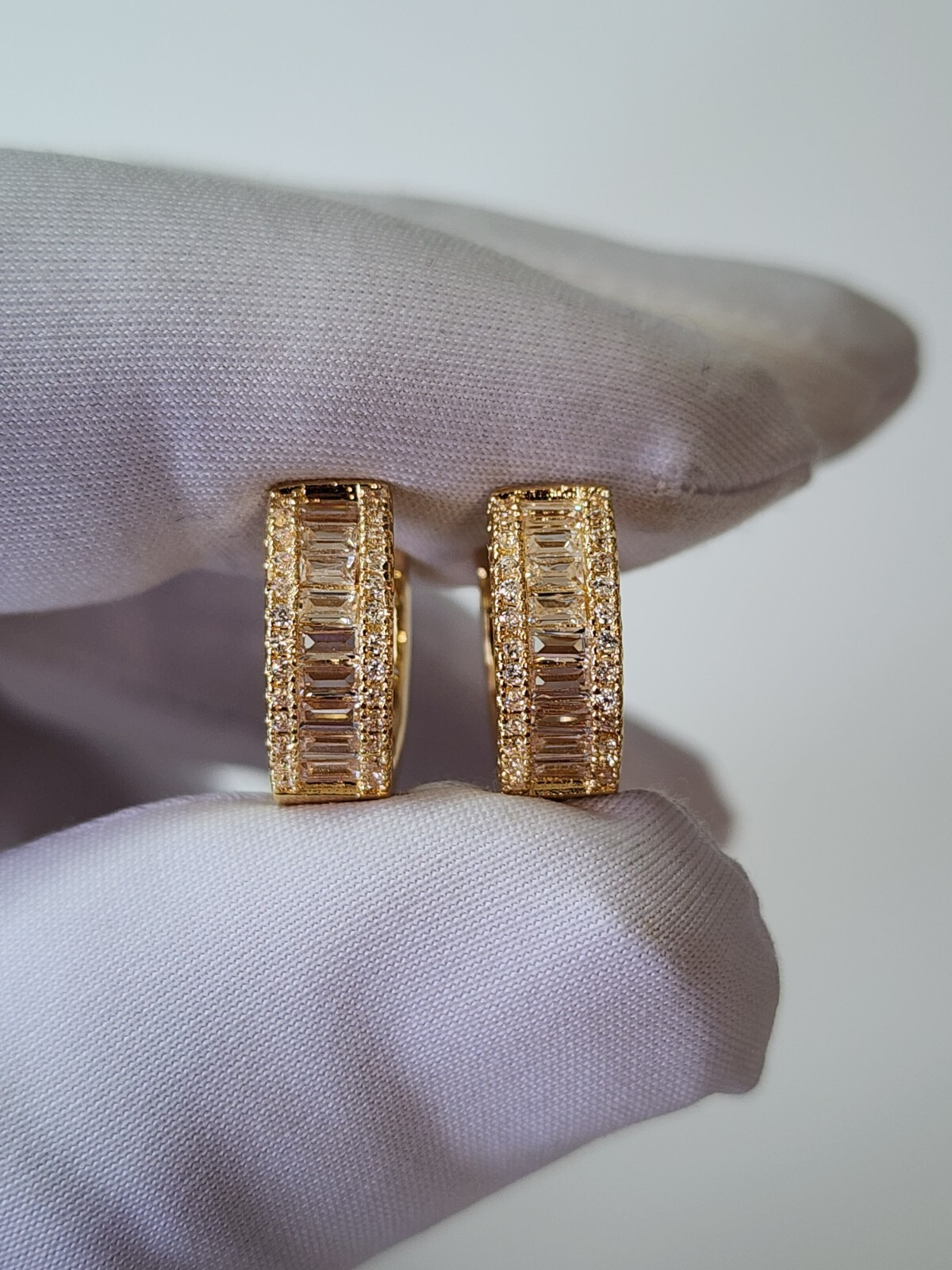 Gold Plated Hoop Earrings With Cubic Zirconia Unisex Hip Hop Jewelry Women, Men