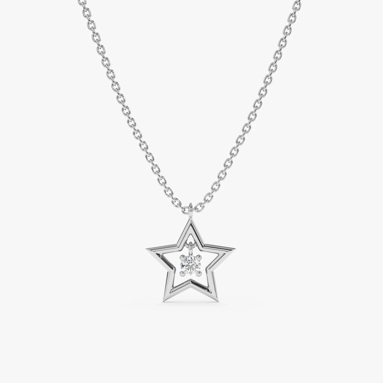 1.00 Ct Round Cut EF VS Lab Grown Diamond Star Shape Necklace in 14K Solid Gold