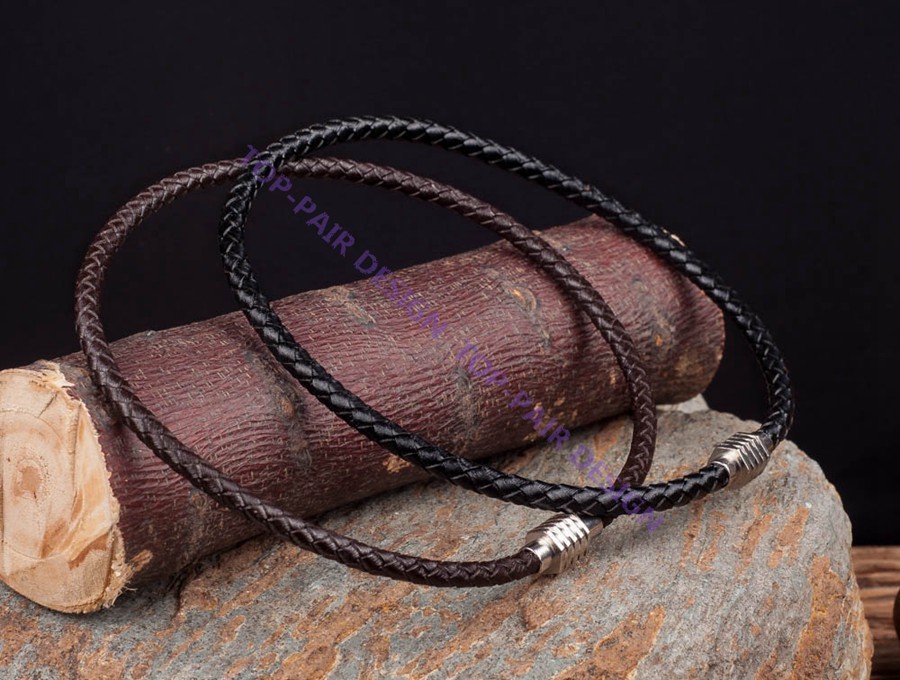 Magnet Stainless Steel Clasp Quality 6mm Leather Cord Braided Choker Necklace