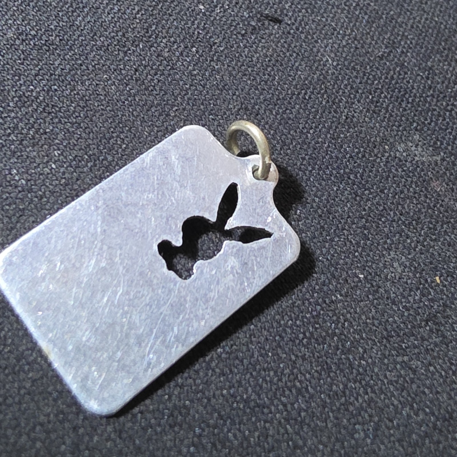Silver Tone Rectangular Engraved Bunny Cutout Charm Pendant Metal