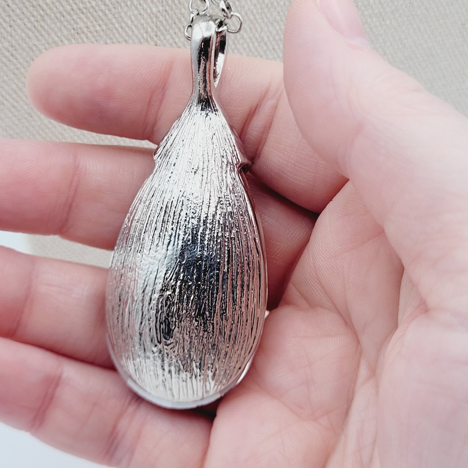 Clear Crystal Teardrop Pendant Necklace Silver Tone Stackable Adjustable 40″